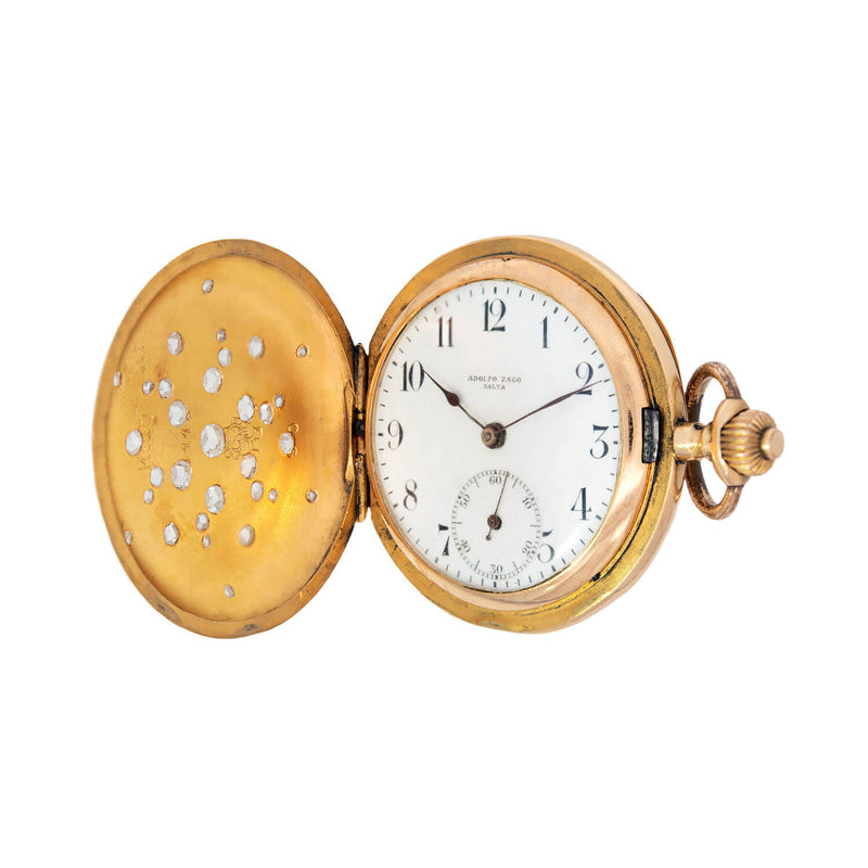 Movado Art Nouveau 1910 International Expo 18k Rose Cut Diamond Pocket Watch 1ctw