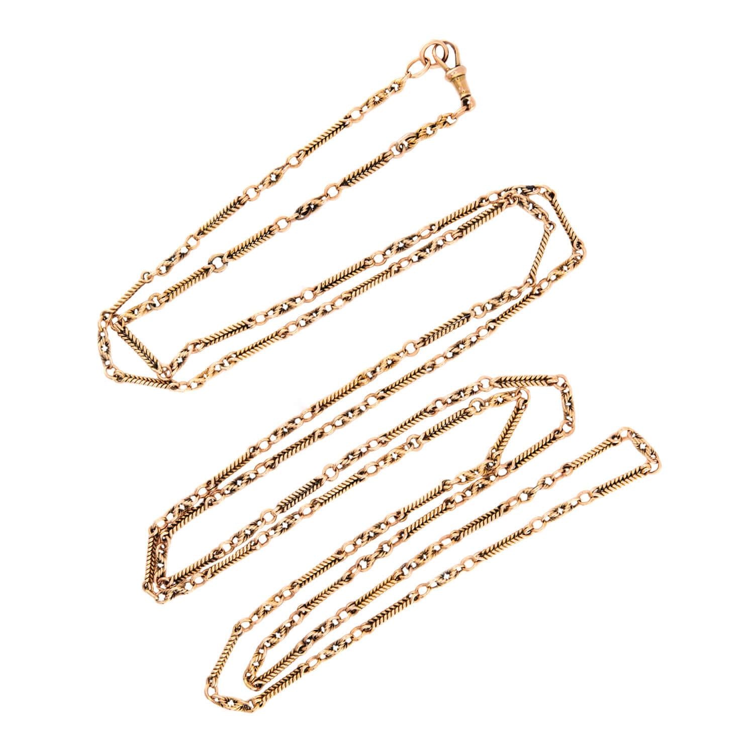 Victorian English 15k Watch Chain Necklace 58"