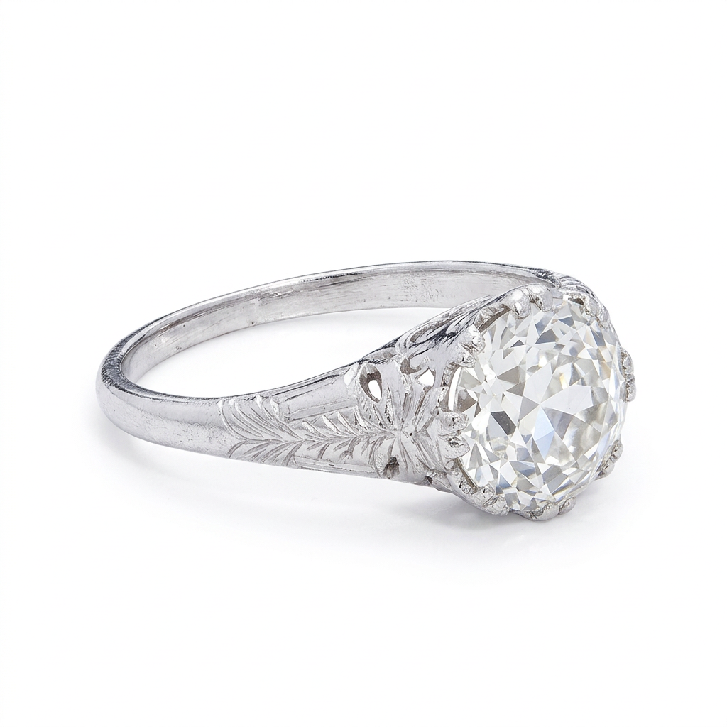 Art Deco Platinum Mine Cut Diamond Engagement Ring 1.55ct