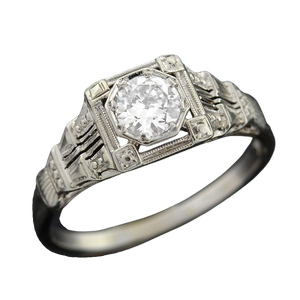 Art Deco 18kt White Gold & Diamond Engagement Ring .36ct