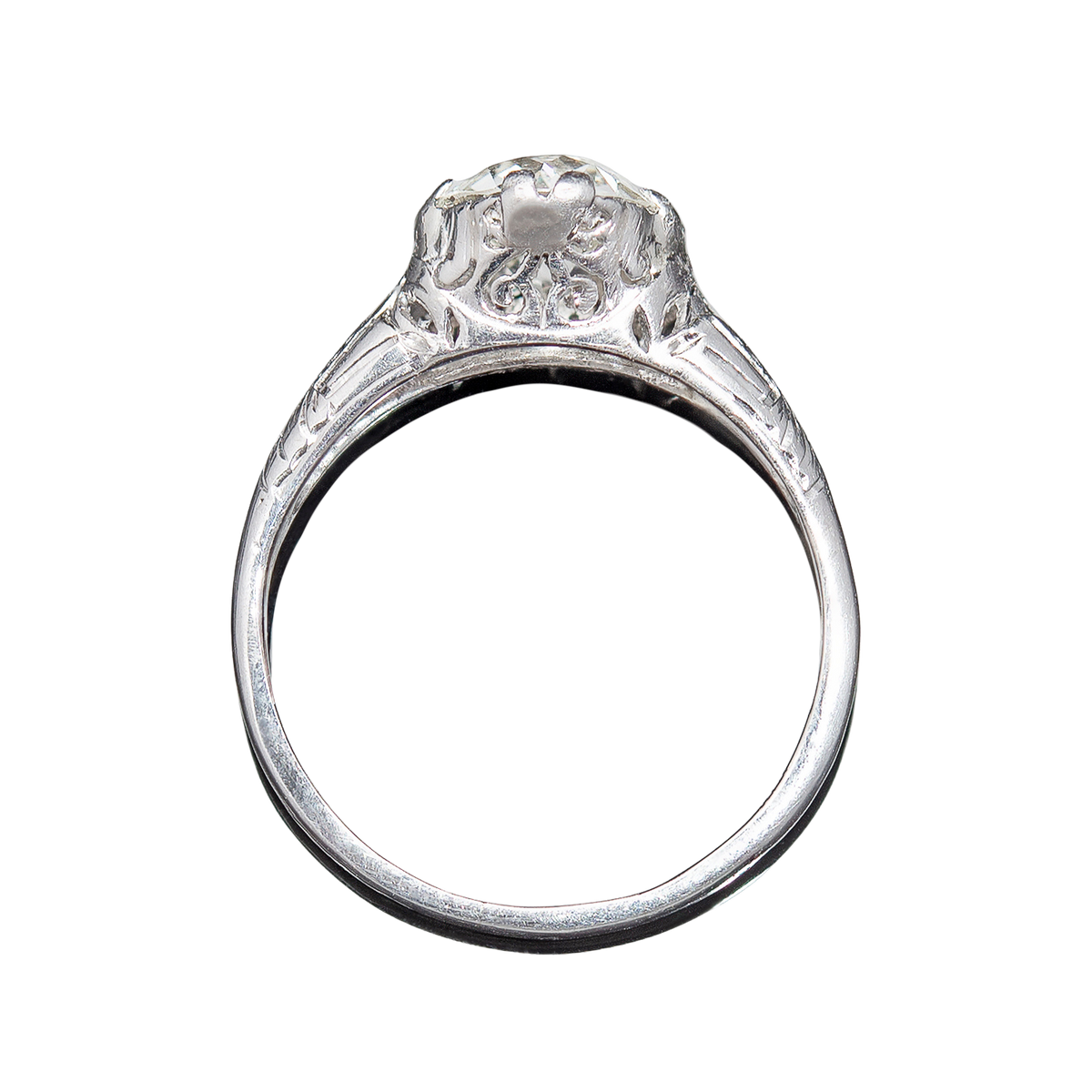Art Deco Platinum Mine Cut Diamond Engagement Ring 1.55ct