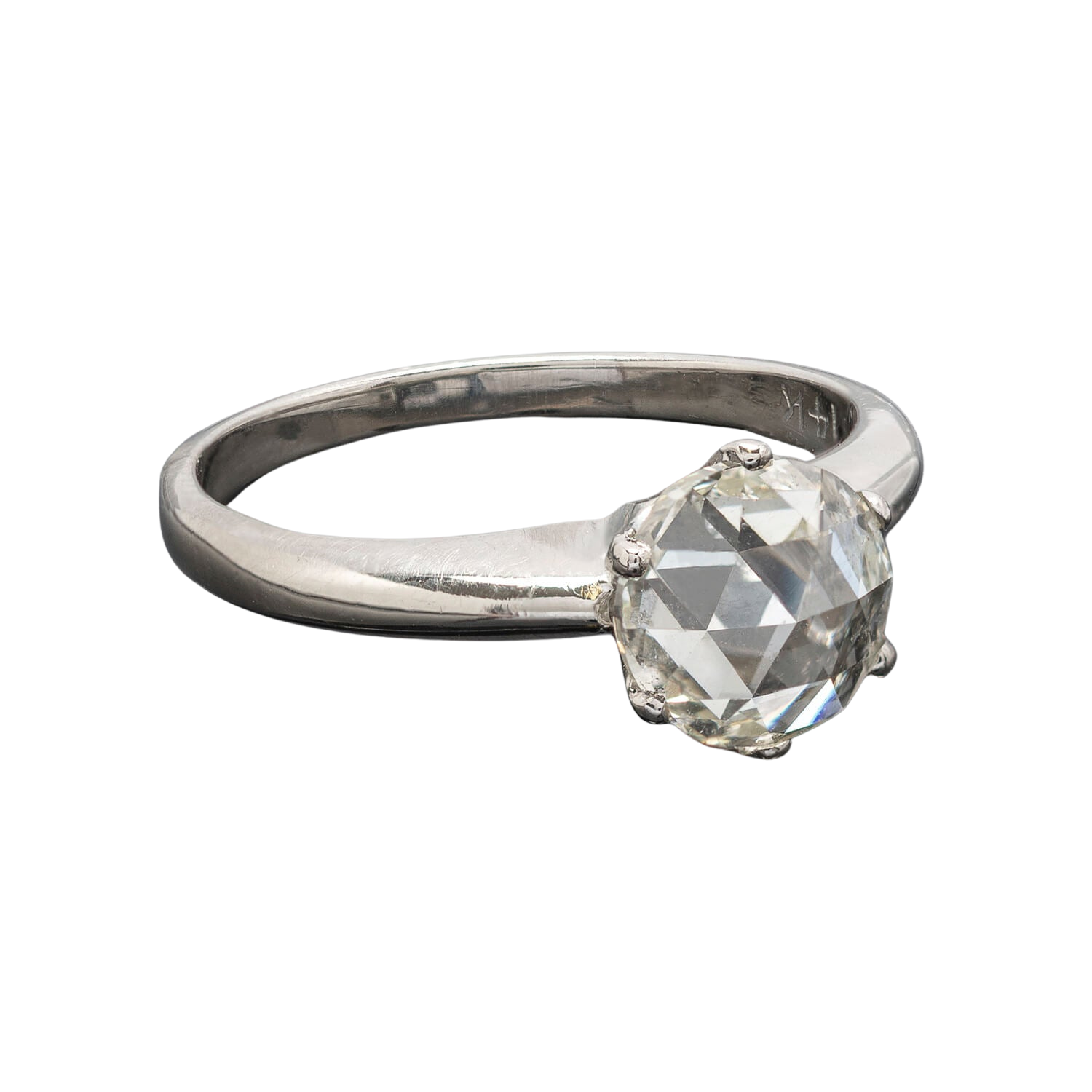 Estate 14kt White Gold + Rose Cut Diamond Engagement Ring 1.03ctw