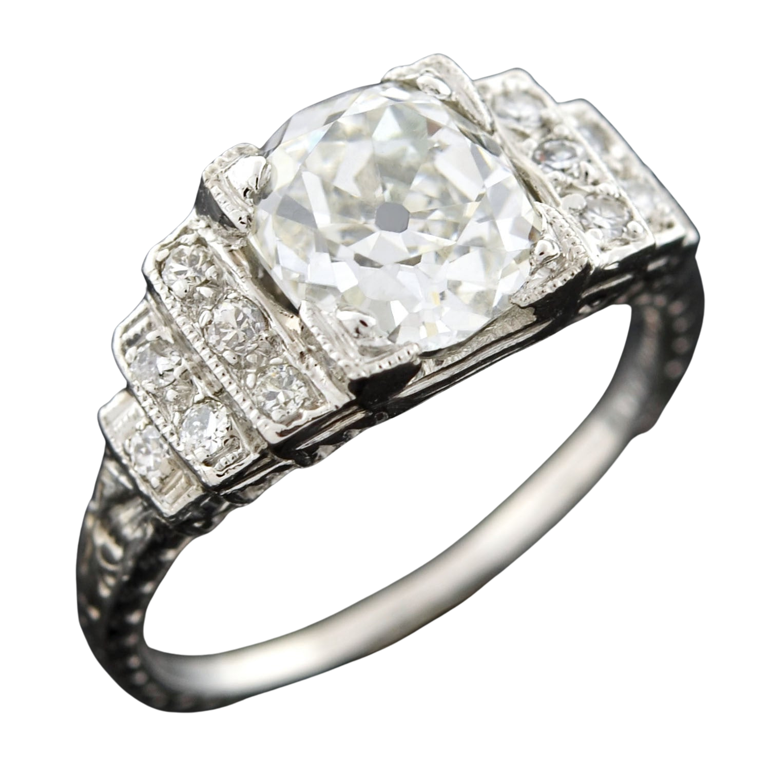 Art Deco Platinum Diamond Engagement Ring 2.16ct