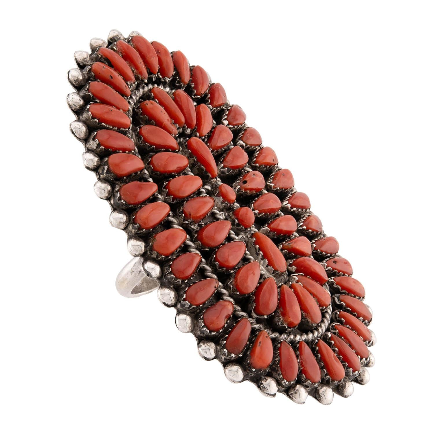 Vintage Sterling Silver Coral Statement Ring