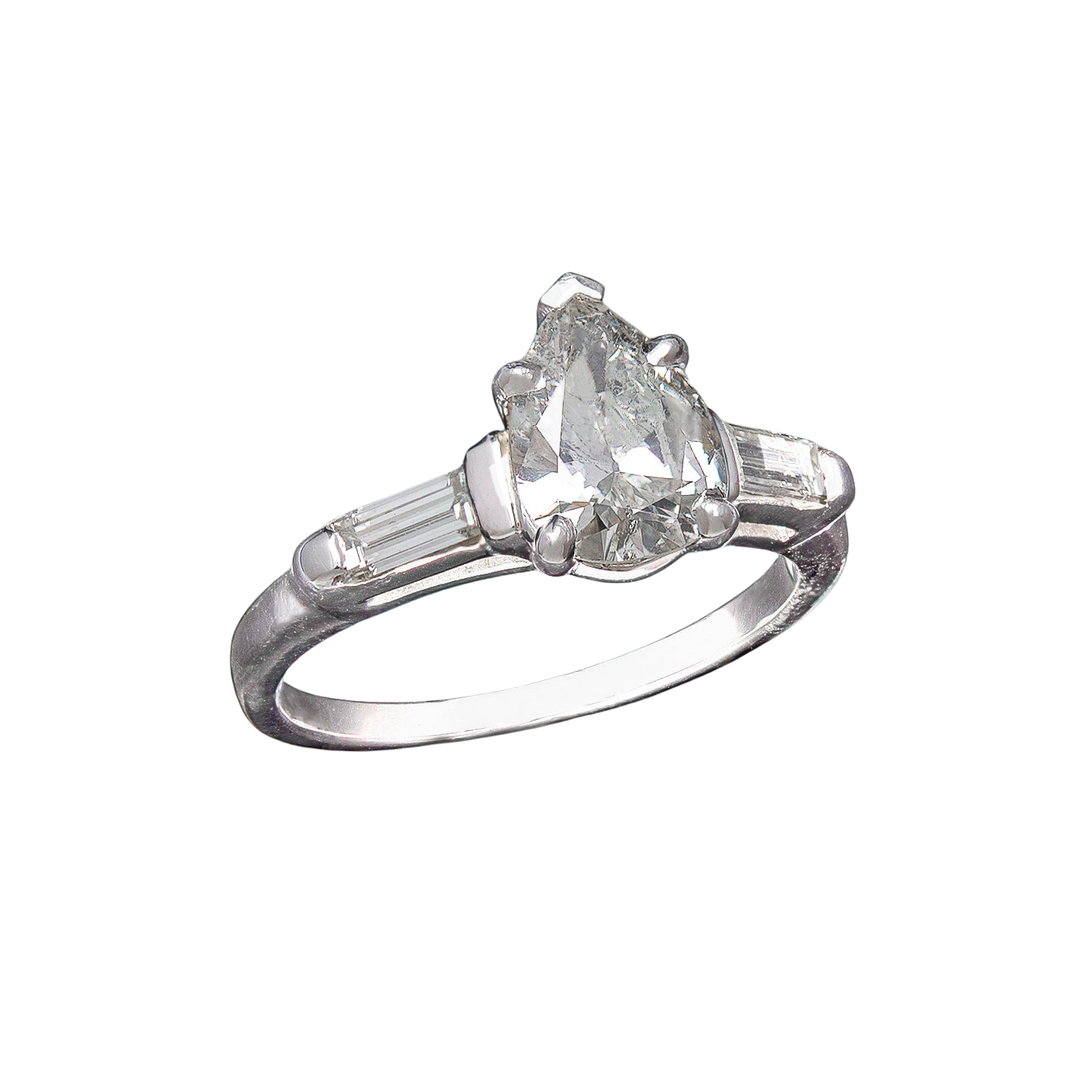 Art Deco Platinum Old Pear-Cut Diamond Engagement Ring 1.07ct