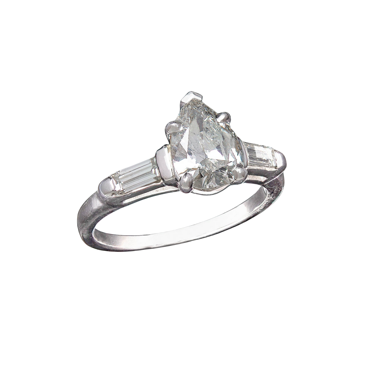 Art Deco Platinum Old Pear-Cut Diamond Engagement Ring 1.07ct