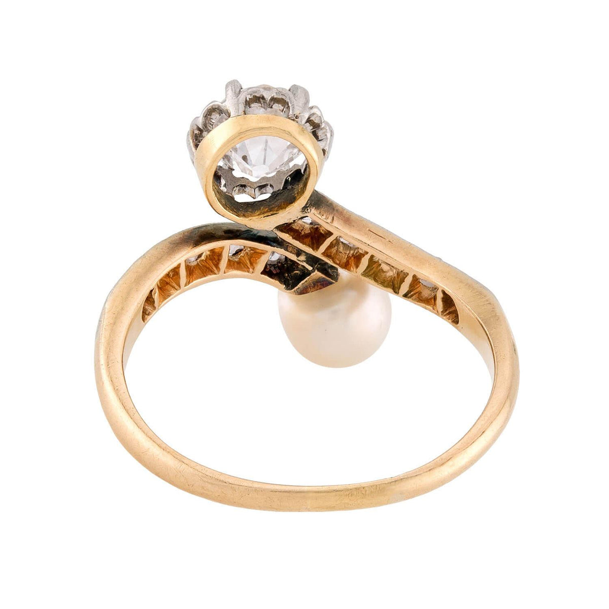 Victorian 14k Diamond & Pearl "Moi et Toi" Bypass Ring