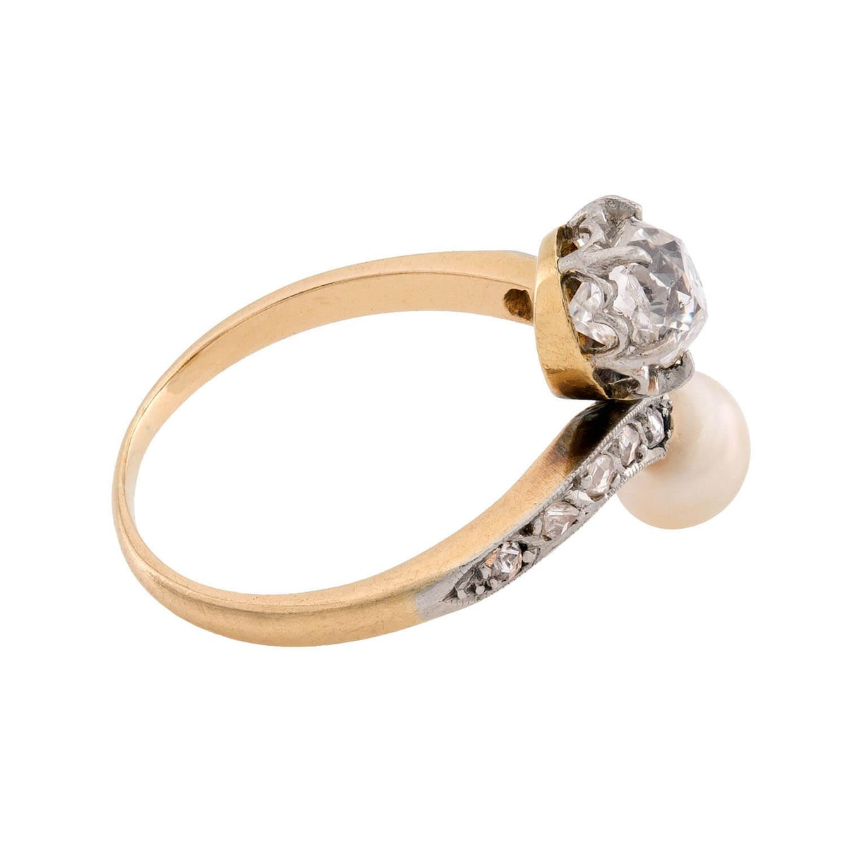 Victorian 14k Diamond & Pearl "Moi et Toi" Bypass Ring