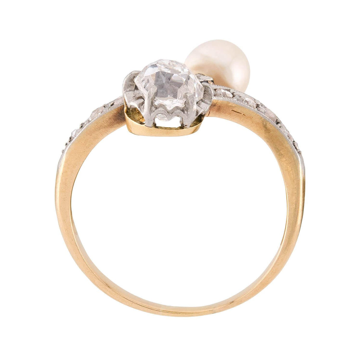 Victorian 14k Diamond & Pearl "Moi et Toi" Bypass Ring