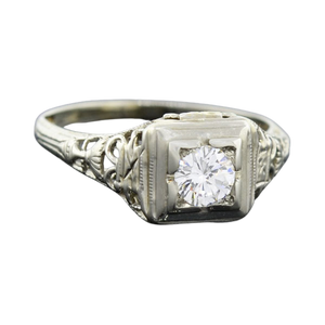 Art Deco 18kt Filigree Diamond Engagement Ring 0.30ct