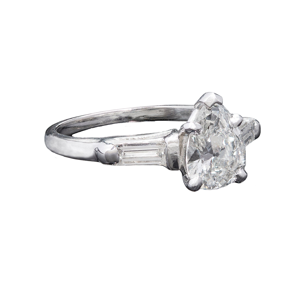 Art Deco Platinum Old Pear-Cut Diamond Engagement Ring 1.07ct