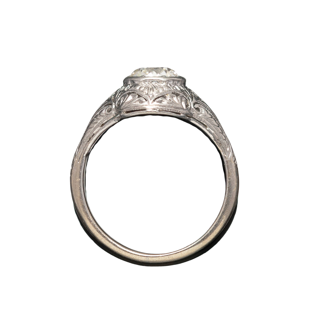 Edwardian 14kt White Gold + Old European Cut Diamond Engagement Ring 1.18ctw
