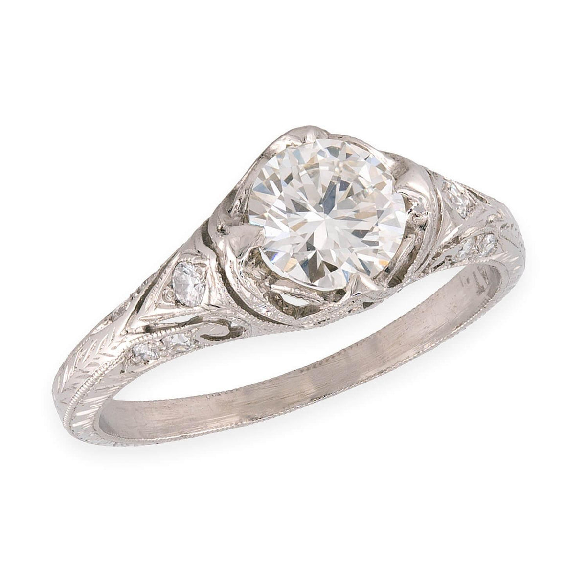 Art Deco Platinum Diamond Engagement Ring .85ct
