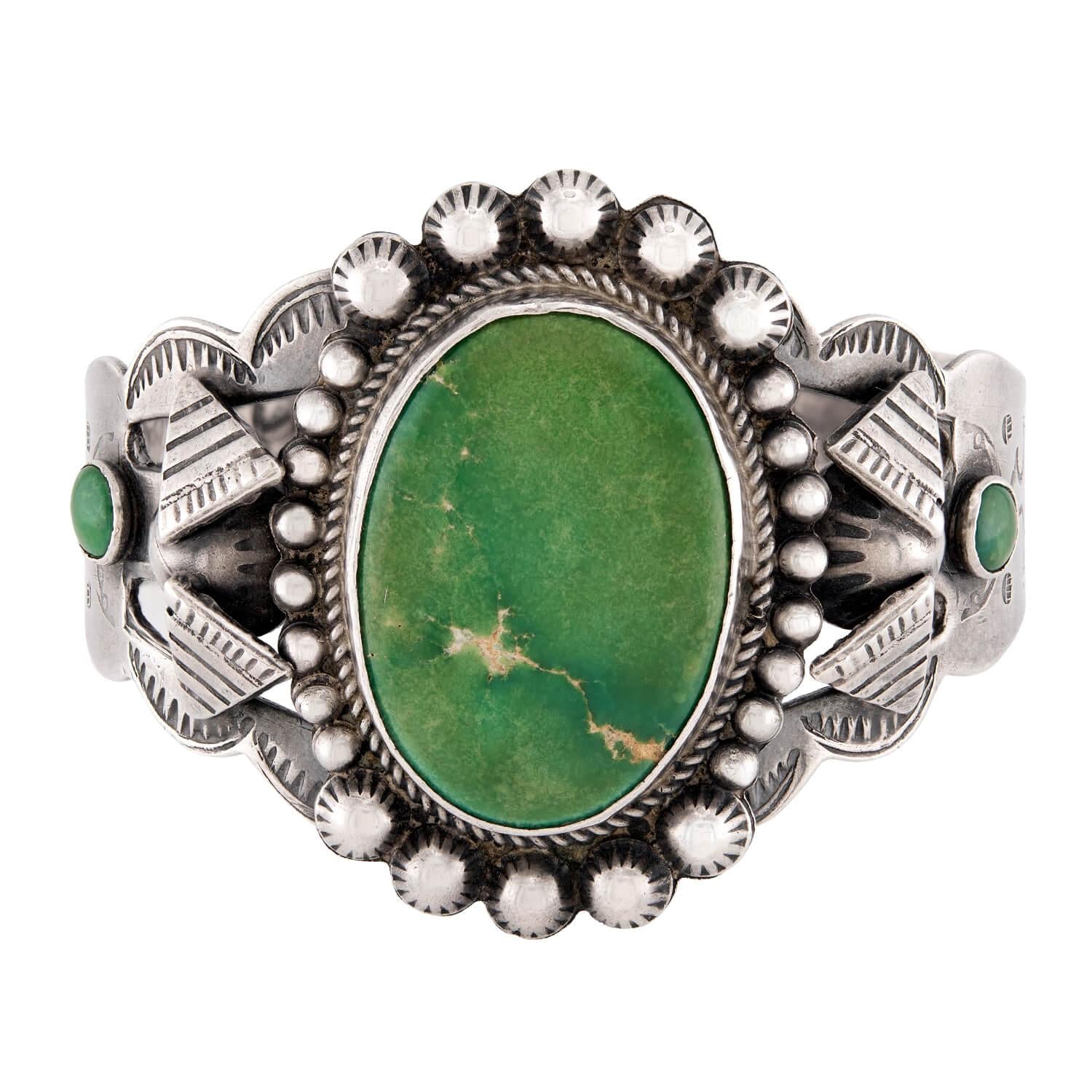 Vintage Native American Sterling Silver Turquoise Cuff