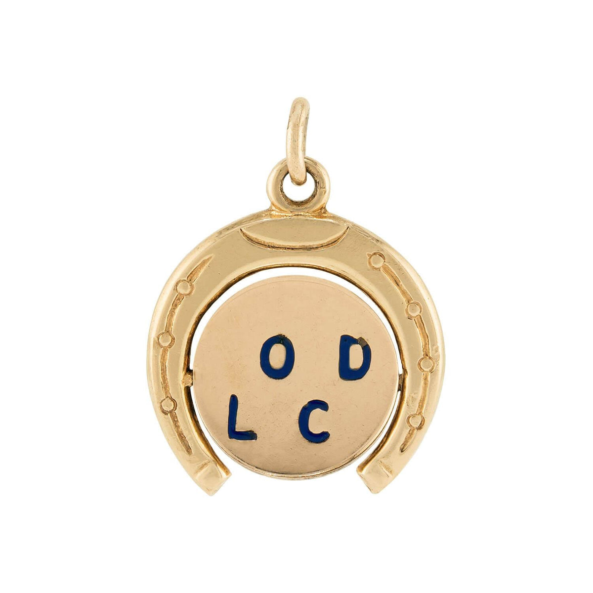 Vintage 14k Enamel "Good Luck" Horseshoe-Motif Spinner Pendant/Charm