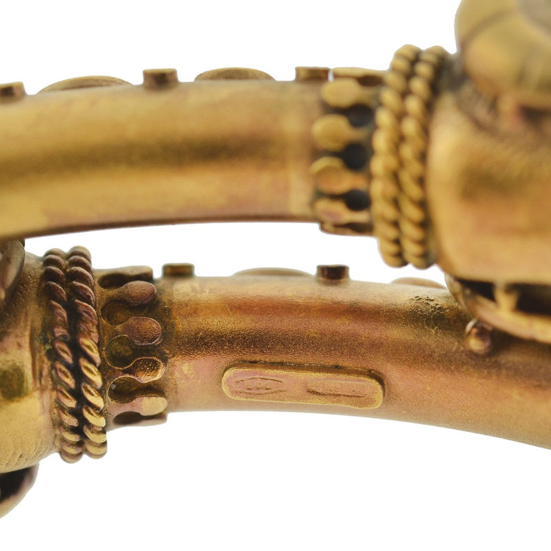 Victorian 14kt Etruscan Double Ram's Head Bypass Bracelet 19.4 dwt