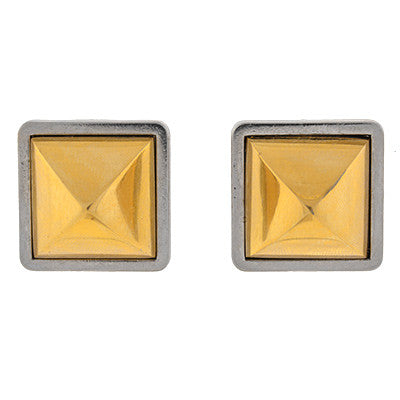 HERMES PARIS Vintage Two-Tone Pyramid Clip Earrings