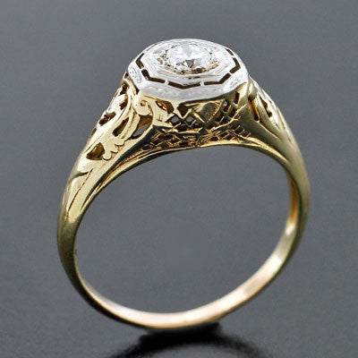 LEdwardian 18kt Mixed Metals Diamond Engagement Ring 0.20ct