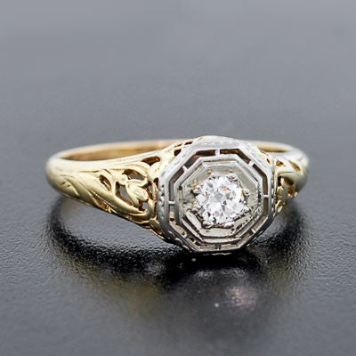LEdwardian 18kt Mixed Metals Diamond Engagement Ring 0.20ct