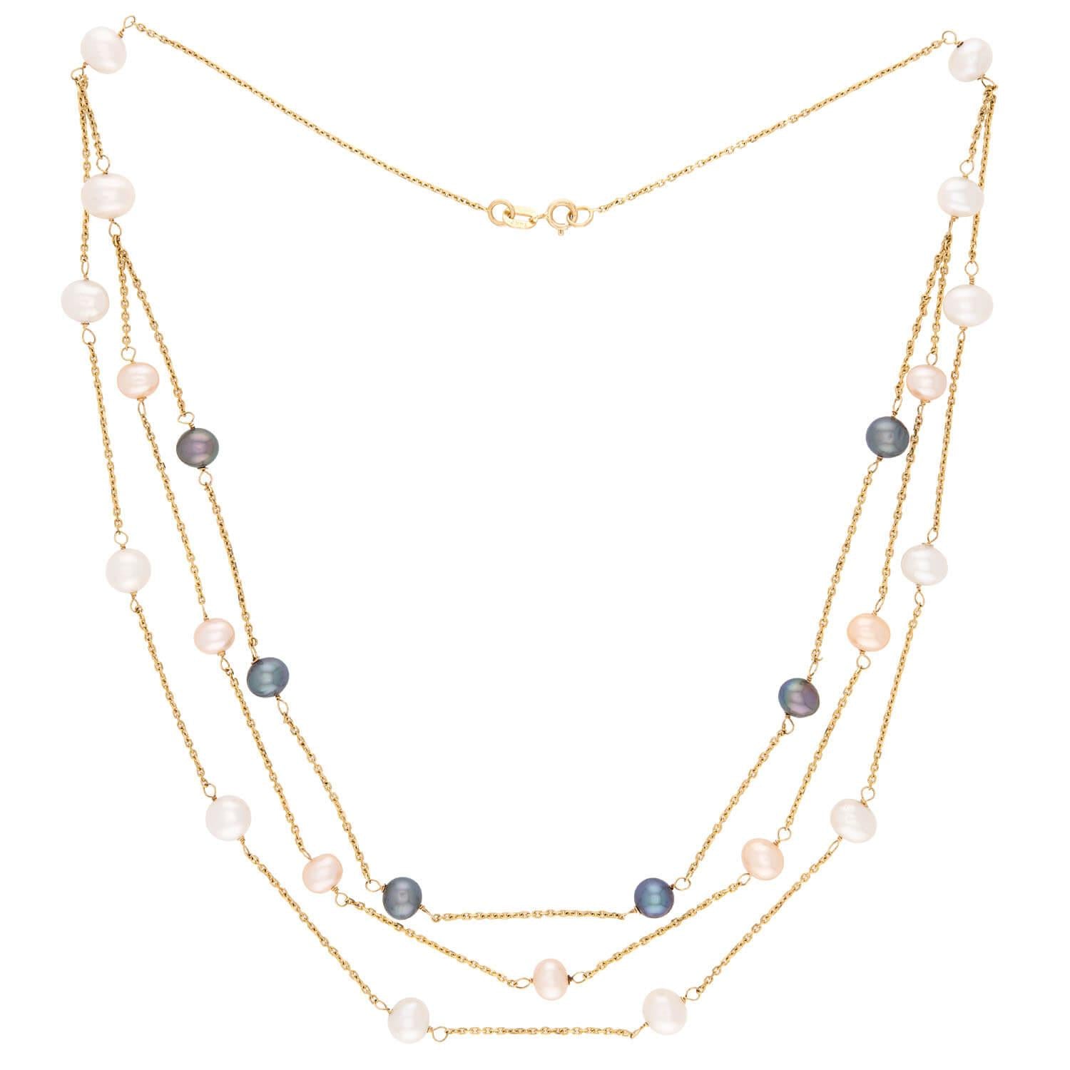 Estate 14k Three-Strand Pearl Necklace