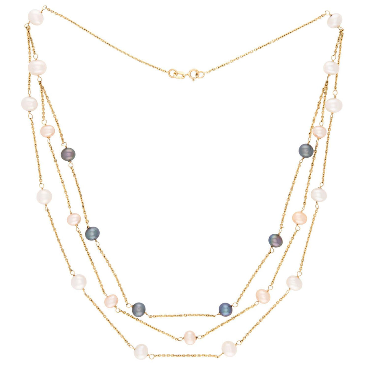 Estate 14k Three-Strand Pearl Necklace