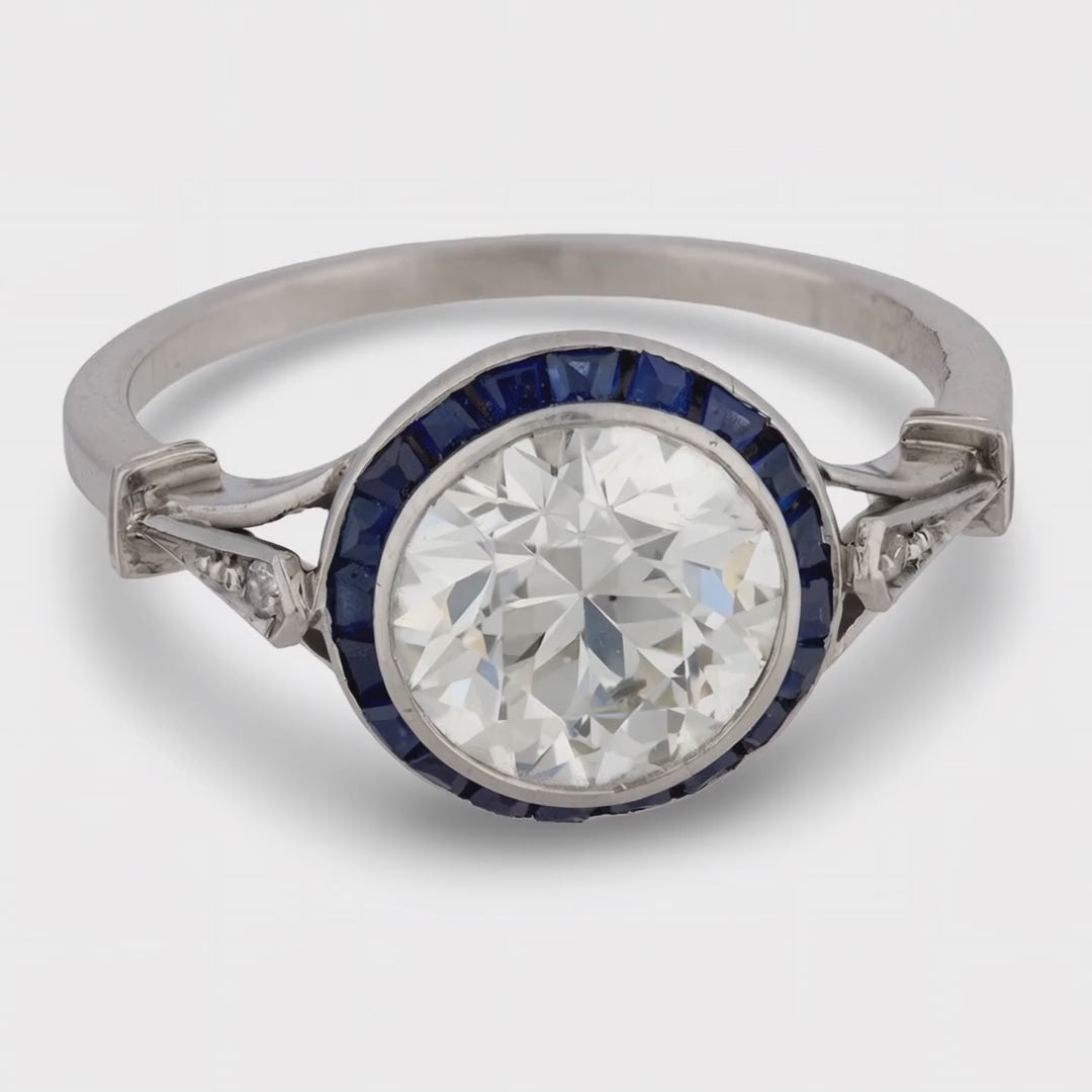 Art Deco Platinum Diamond & Sapphire Engagement Ring 2.50ct