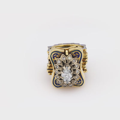Retro 14k Diamond and Enamel Convertible Ring/Bracelet
