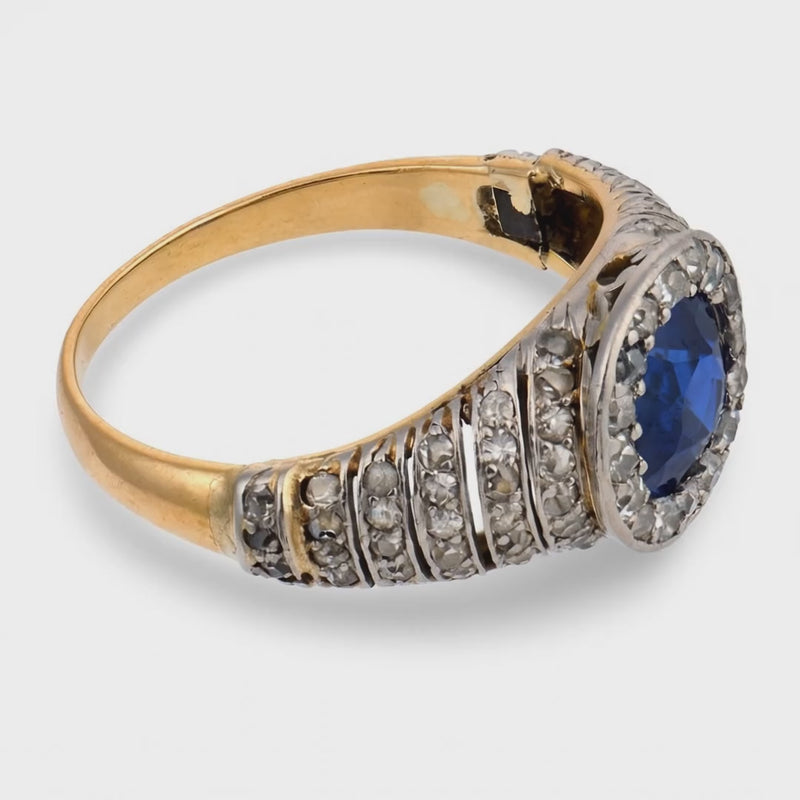 Edwardian 18k/Platinum Sapphire & Diamond Ring