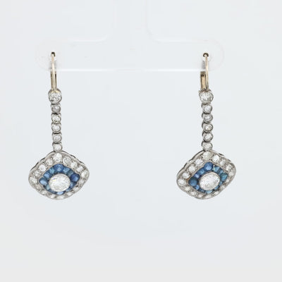 Art Deco 14K/Platinum Diamond & Sapphire Dangle Earrings
