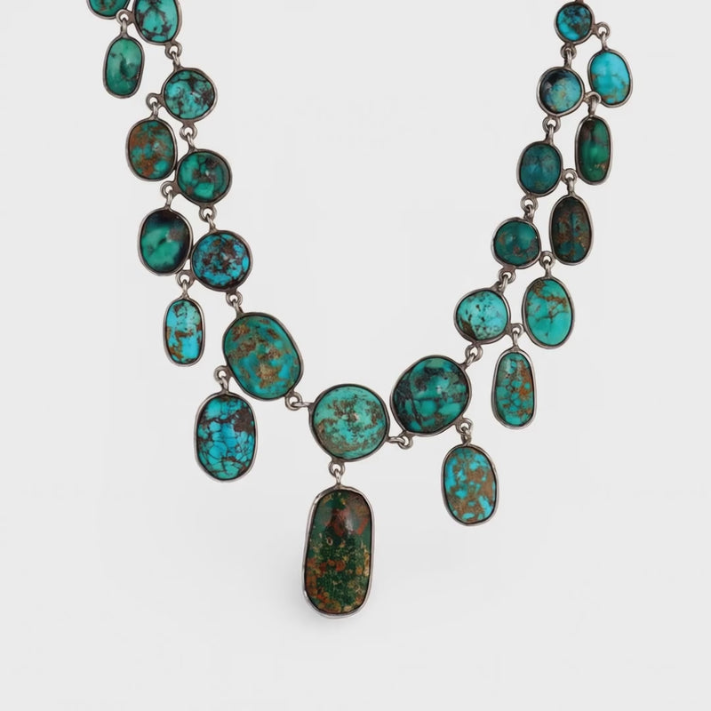 Victorian Sterling Silver Turquoise Festoon Necklace