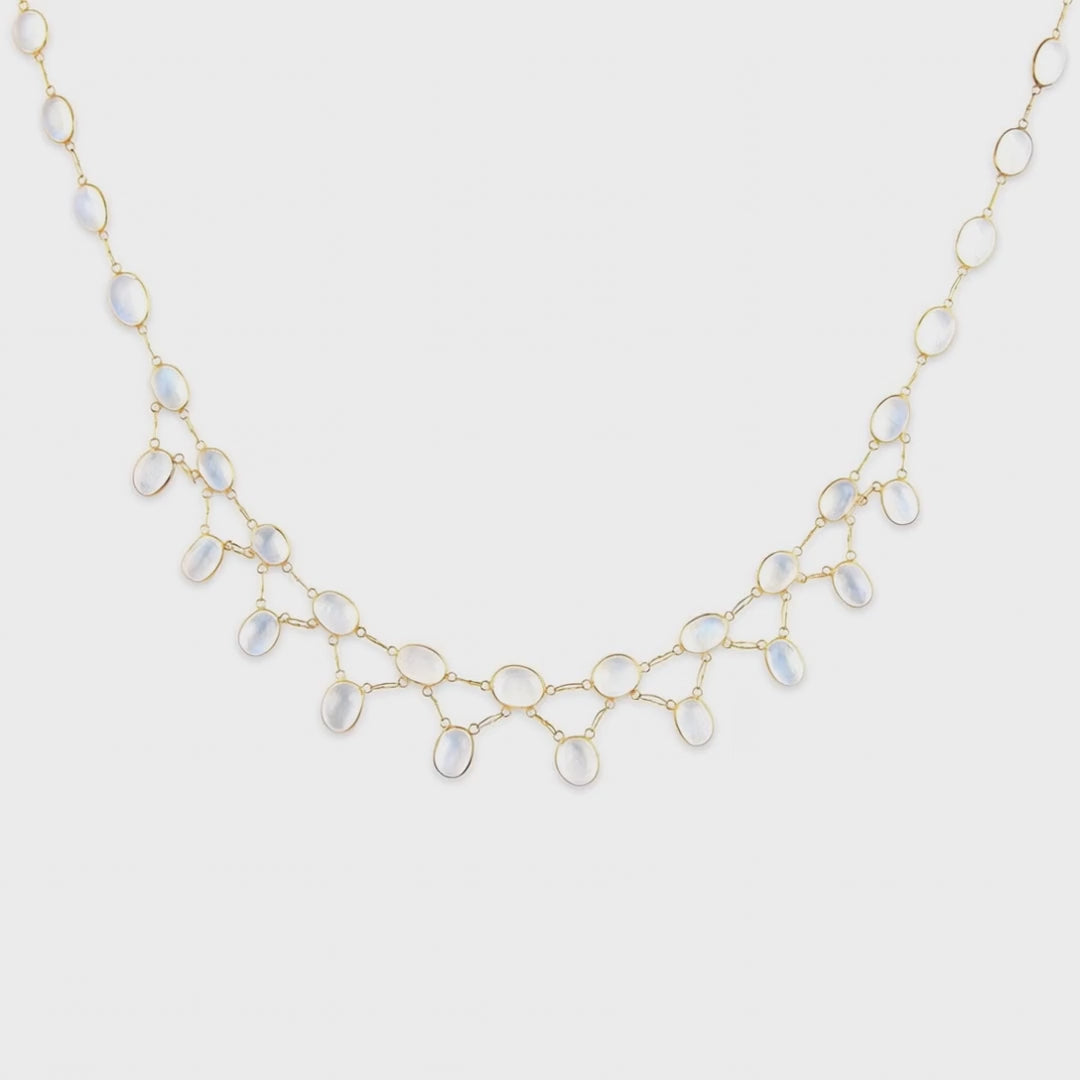 Estate 18k Moonstone Link Drop Necklace