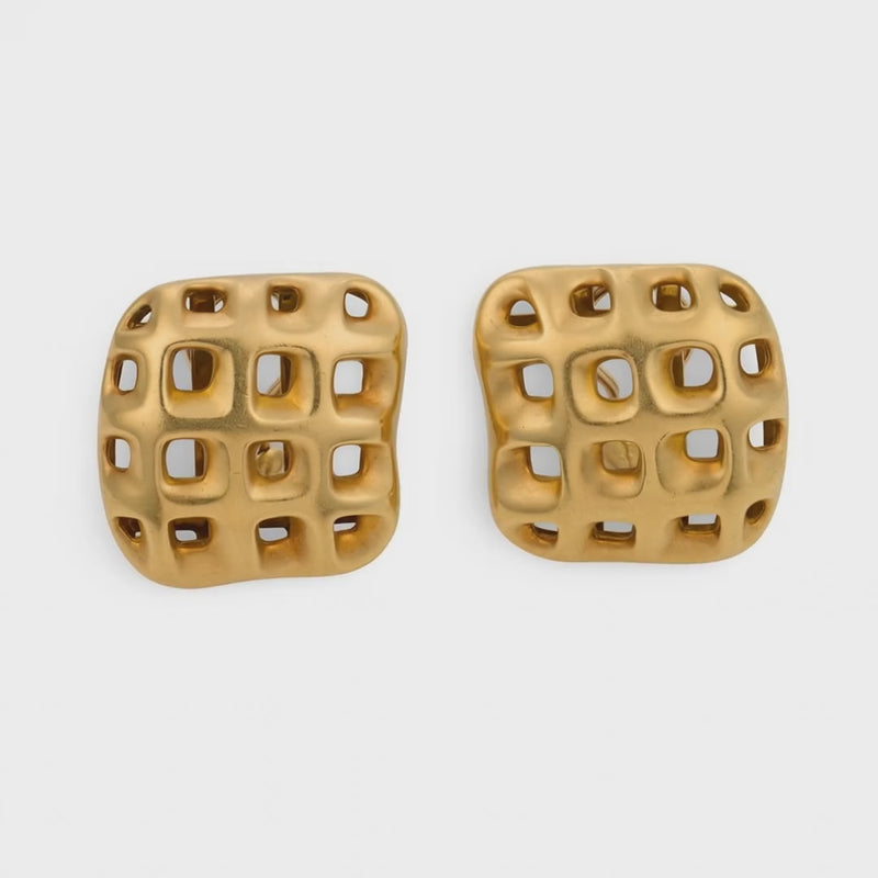 ANGELA CUMMINGS for TIFFANY & CO. Estate 18k Perforated Square Earrings