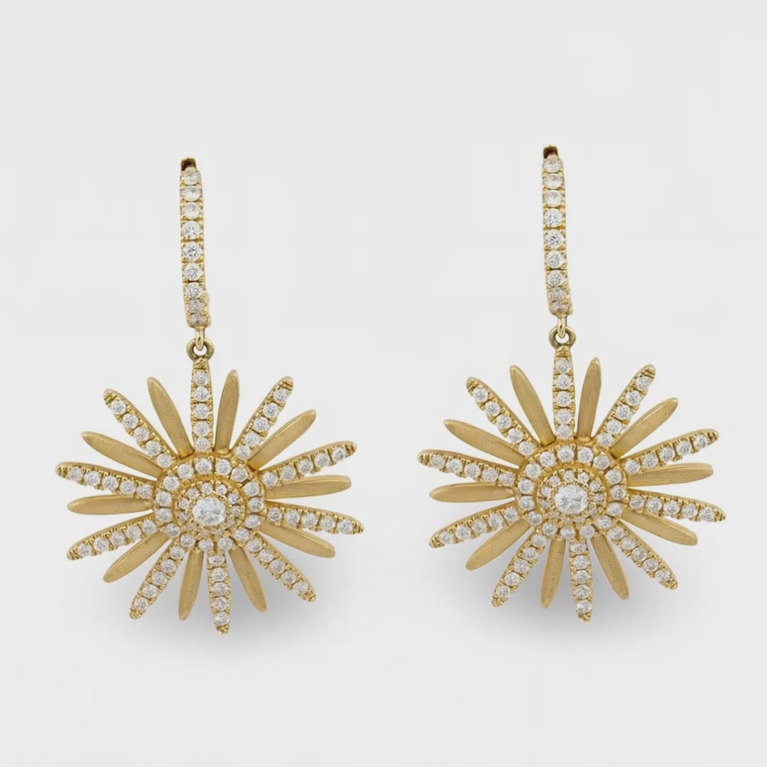 Estate 14k Diamond Sunburst Dangle Earrings
