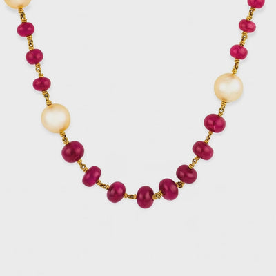 Estate 22k Ruby, Pearl, & Diamond Bead Necklace