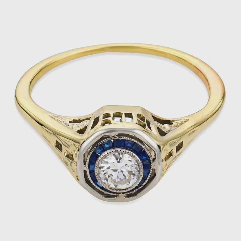 Edwardian 14k/Platinum Diamond & Sapphire Engagement Ring .25ct