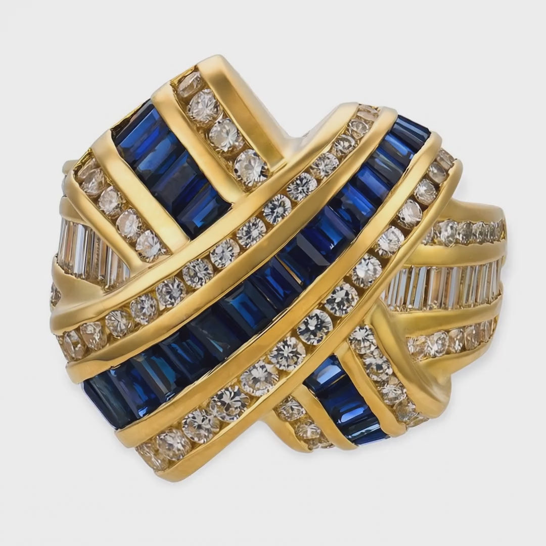 Load video: CHARLES KRYPELL Estate 18k Sapphire &amp; Diamond Knot-Motif Ring