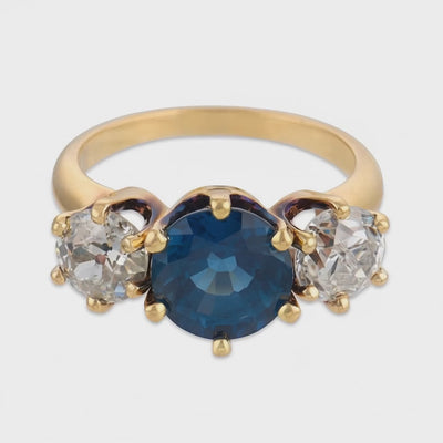 Retro 14k Sapphire & Diamond Three Stone Ring