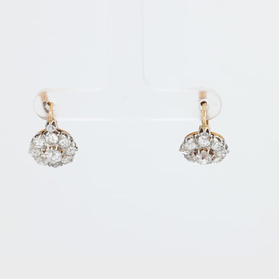 Edwardian French 18k/Platinum Diamond Cluster Earrings 2.50ctw