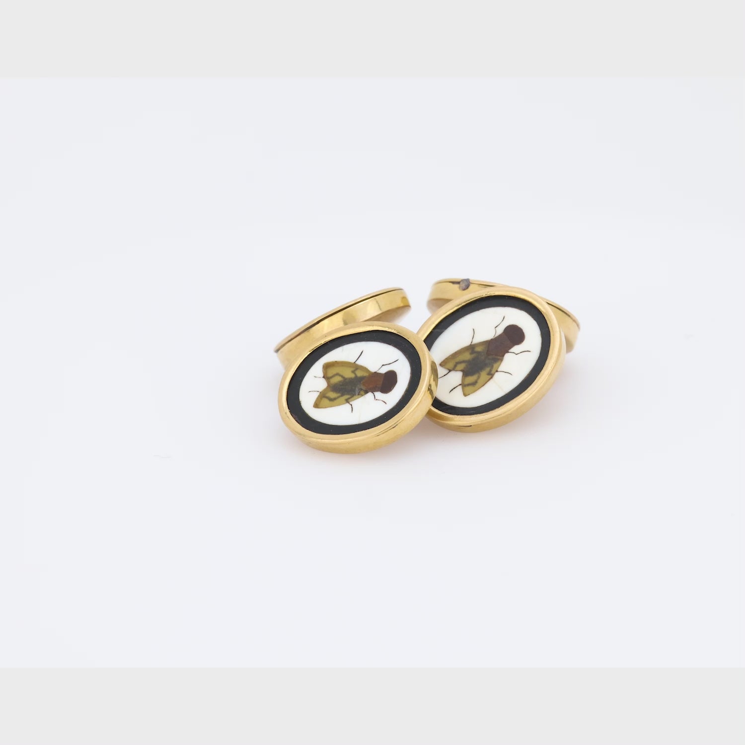 Victorian 18k Pietra Dura Fly Motif Cufflinks