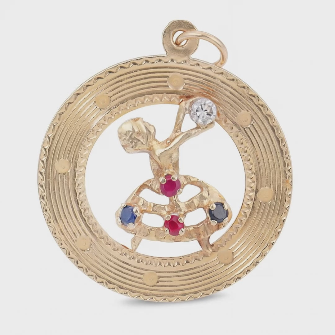 Vintage 14k Diamond, Sapphire, and Ruby Ballerina-Motif Pendant/Charm