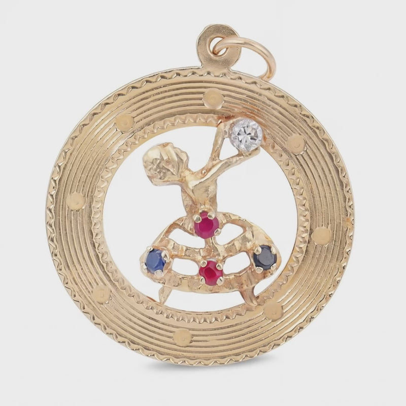 Vintage 14k Diamond, Sapphire, and Ruby Ballerina-Motif Pendant/Charm