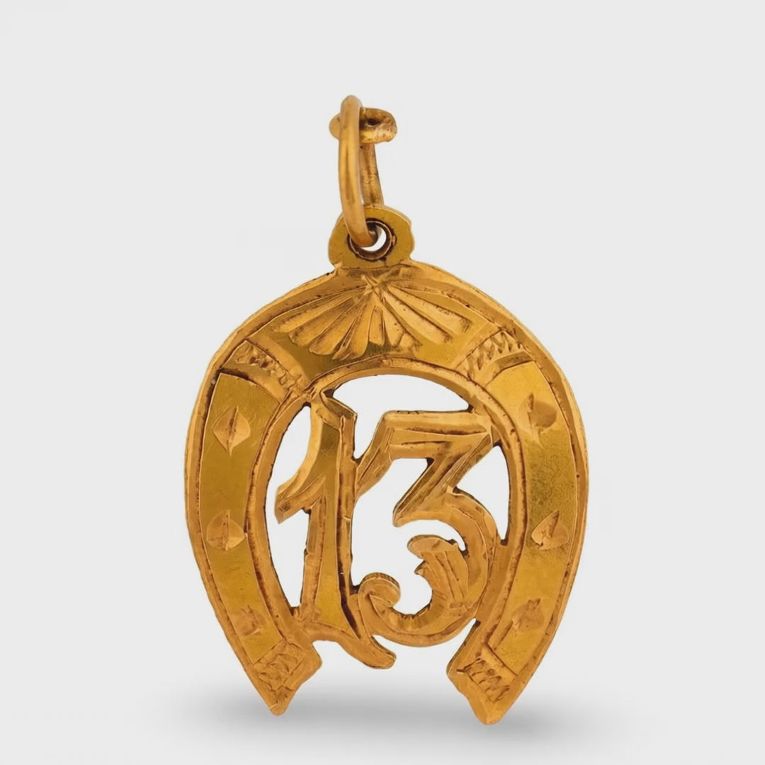 Victorian 18k "13" Horseshoe-Motif Pendant/Charm
