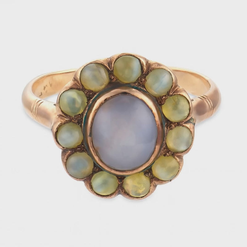 Victorian 14k Sapphire & Chrysoberyl Halo Ring
