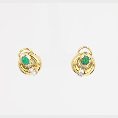 Estate 18k Emerald and Diamond Earrings