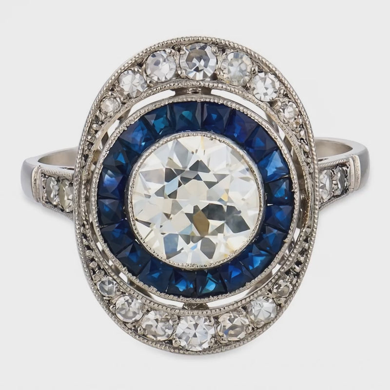 Art Deco Platinum Diamond & Sapphire Engagement Ring 1.65ct