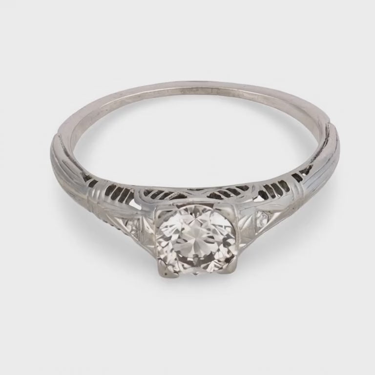 Art Deco 18k Diamond Engagement Ring .75ct