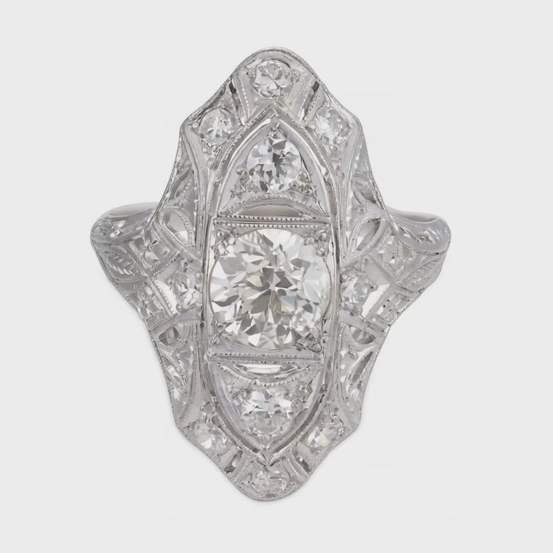 Edwardian Platinum Diamond Navette Ring