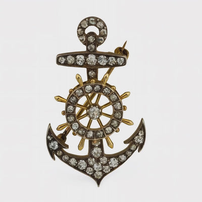 Victorian 15k/Sterling Diamond Anchor & Wheel Pin/Pendant