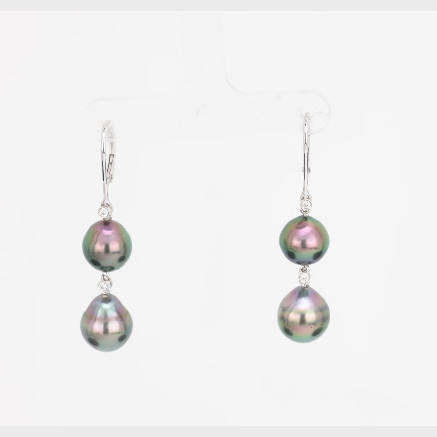 Estate 18k Tahitian Pearl and Diamond Drop Earrings