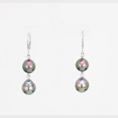 Estate 18k Tahitian Pearl and Diamond Drop Earrings